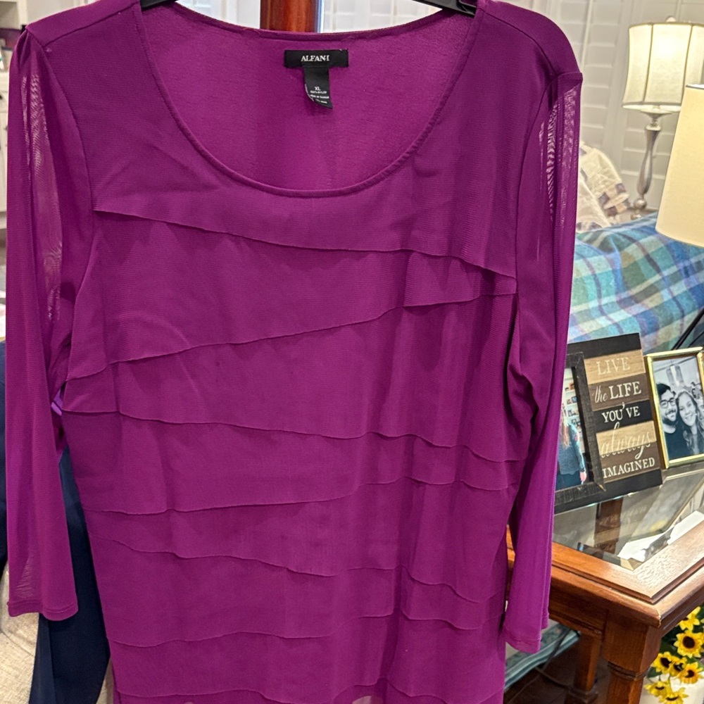 Alfani Women's Rich Purple Tiered Blouse